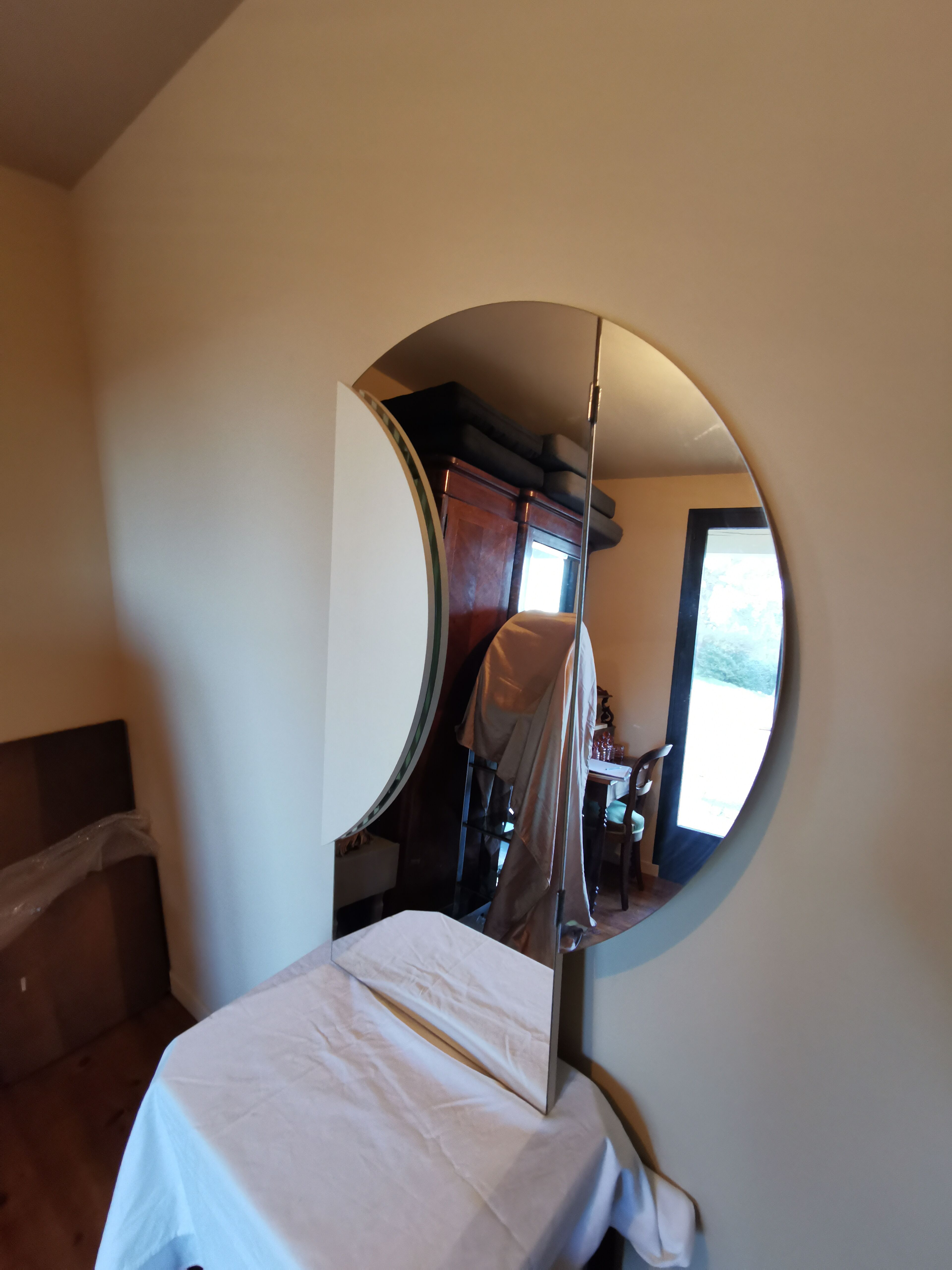 Large vintage mirror round triptych 110x47cm
