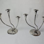 Pair of art deco candlesticks in stainless steel 3 flames, Spain, 1970