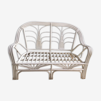 Banquette rotin vintage blanche