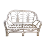 White vintage rattan bench