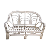 White vintage rattan bench