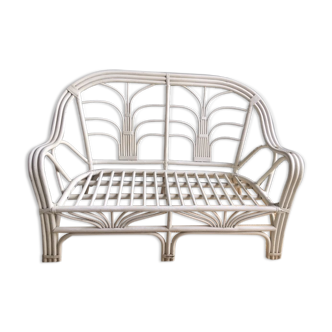White vintage rattan bench