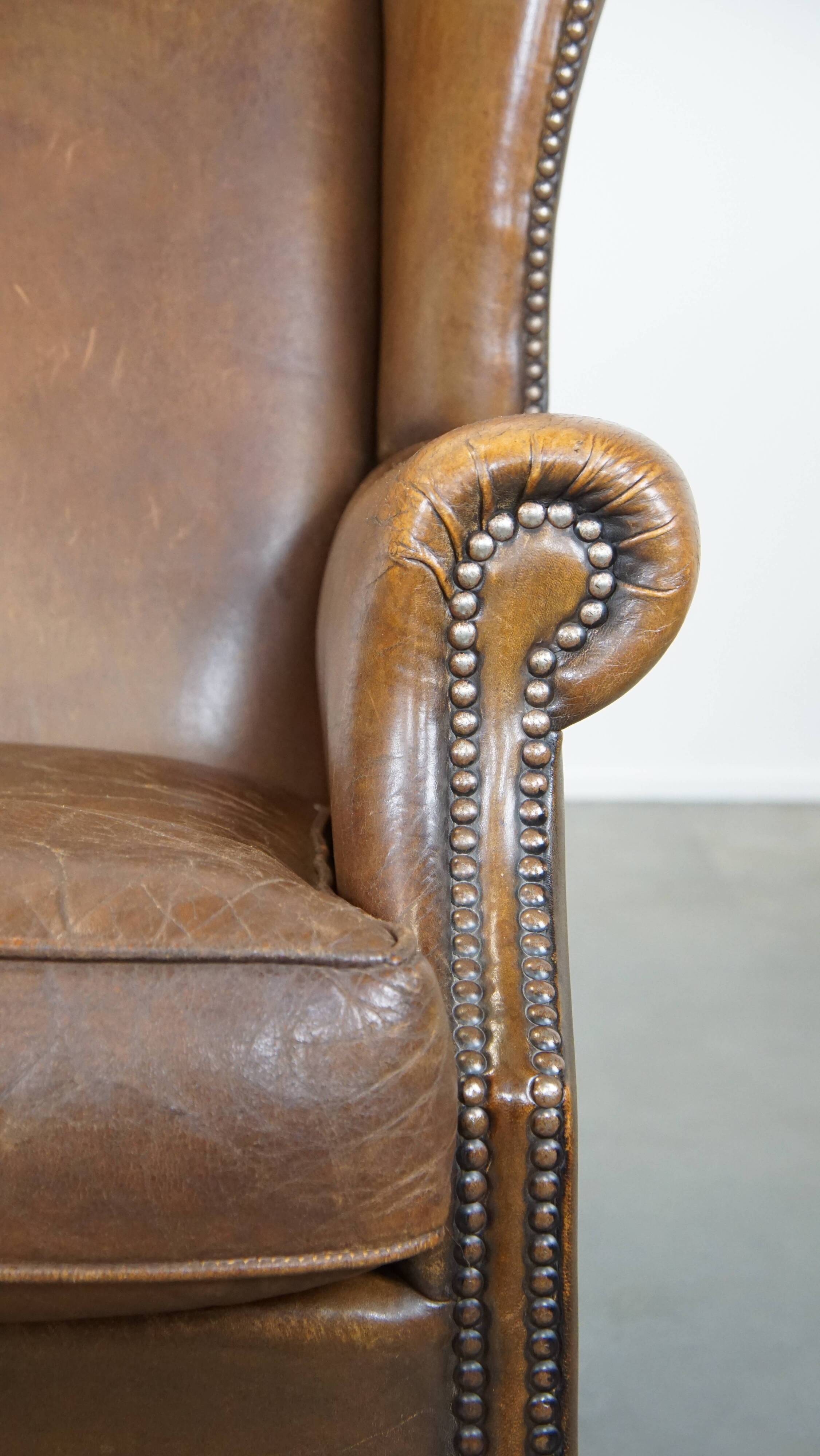English style sheepskin wing chair
