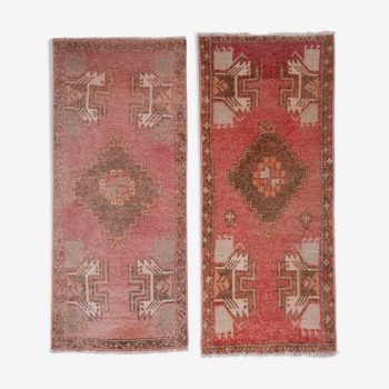 Set de 2 tapis noués main turc vintage 50x113cm et 48x115