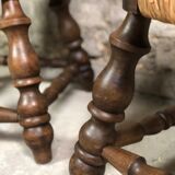Set of 2 stools in wood and woven straw vintage 1960