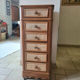 Walnut and burlap bedside table, 1900