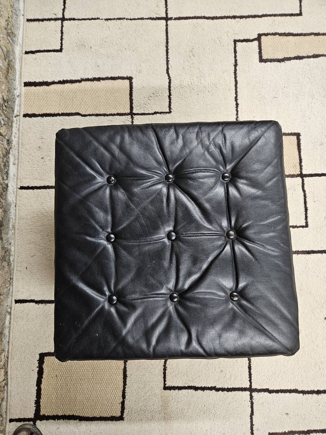 Black leather ottoman 1970 vintage