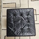 Black leather ottoman 1970 vintage