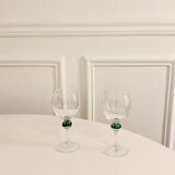 Pair of wine glasses, detail of Clichy glass. Green, 1970 - 15 X 6 cm