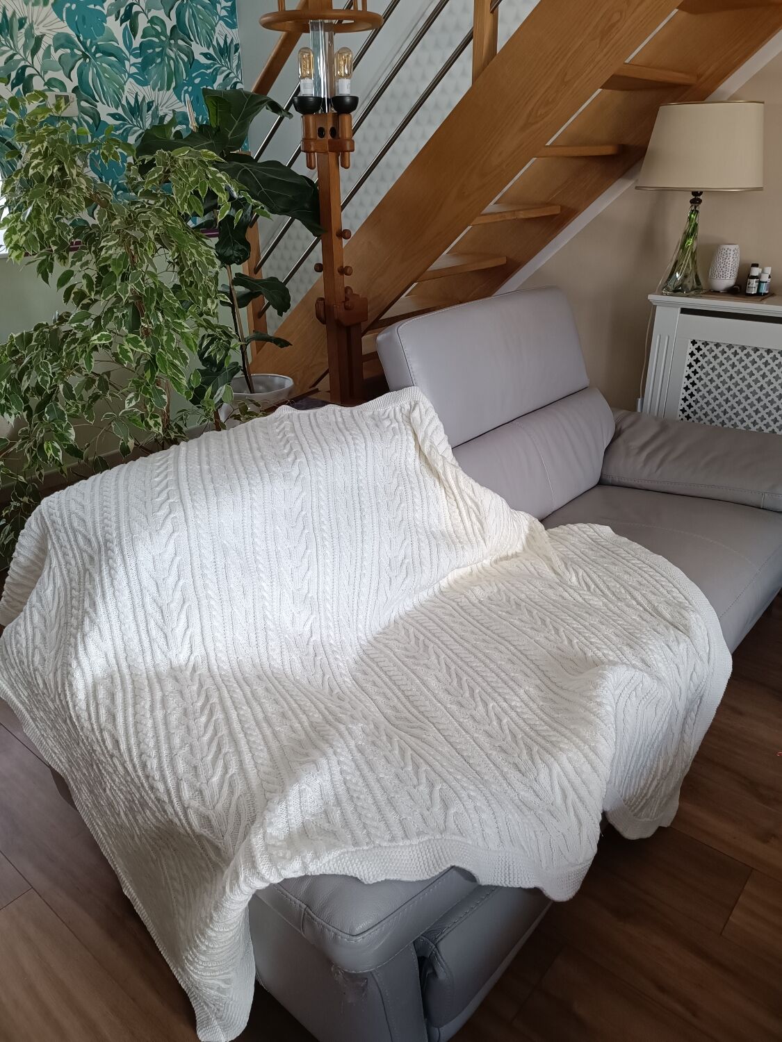 Hand-knitted wool blanket or plaid