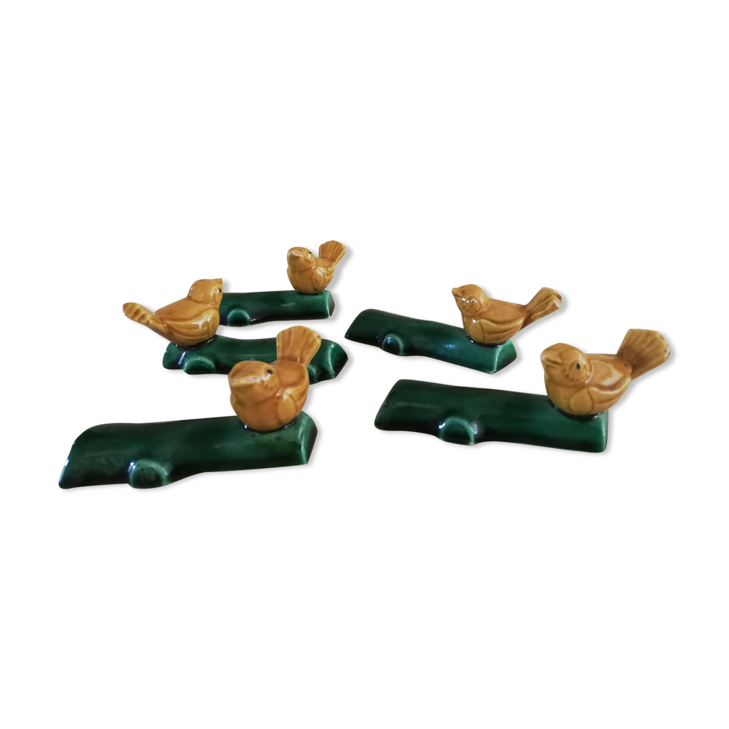 Lot de 5 porte-couteaux en barbotine oiseaux