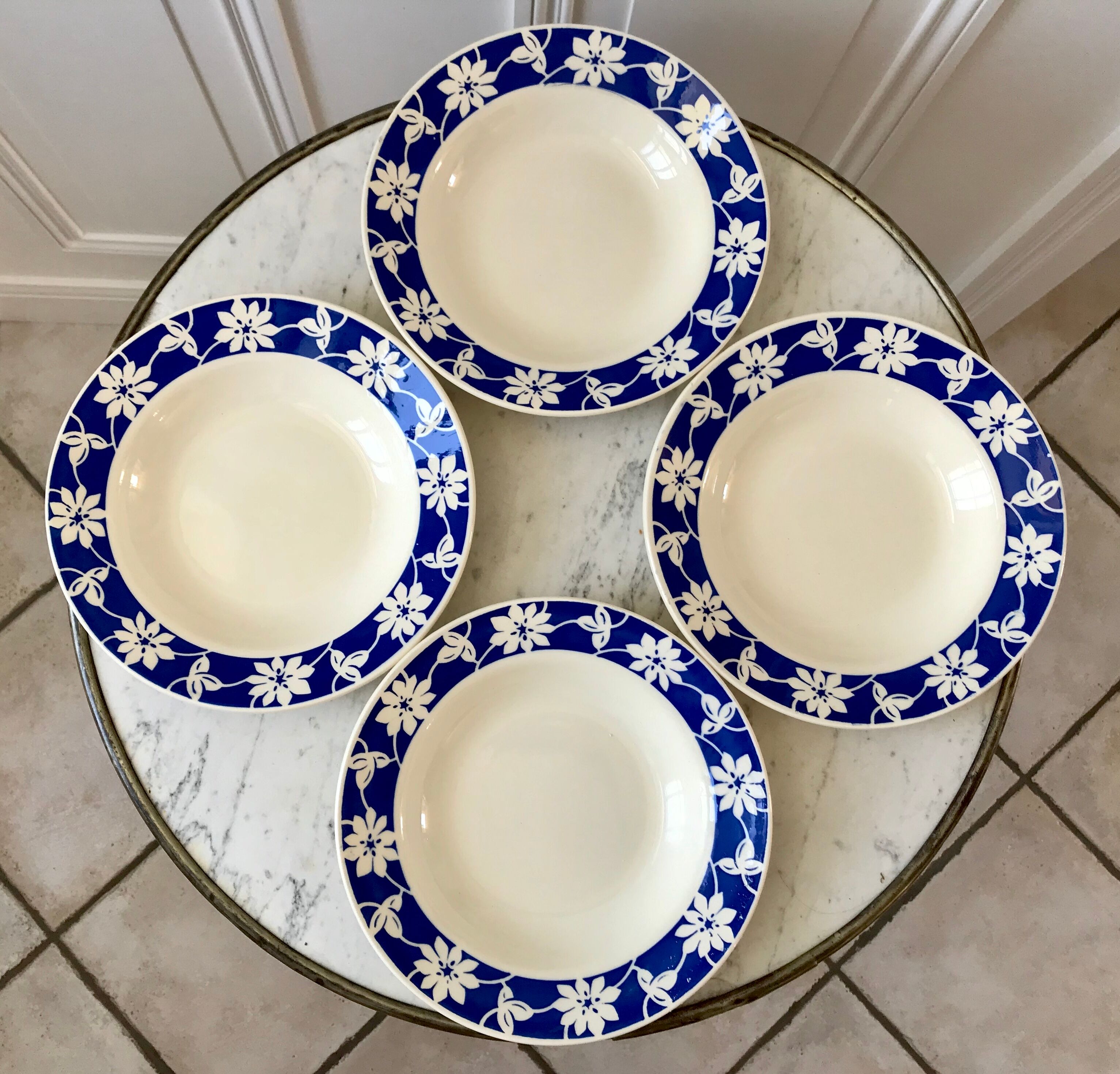 Set of 4 hollow plates Badonviller blue klein 30s