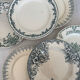 Lot of 6 blue-green ironstone dessert plates, French faience.