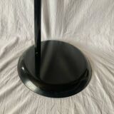 Old designer side table in tempered glass and black and gold metal