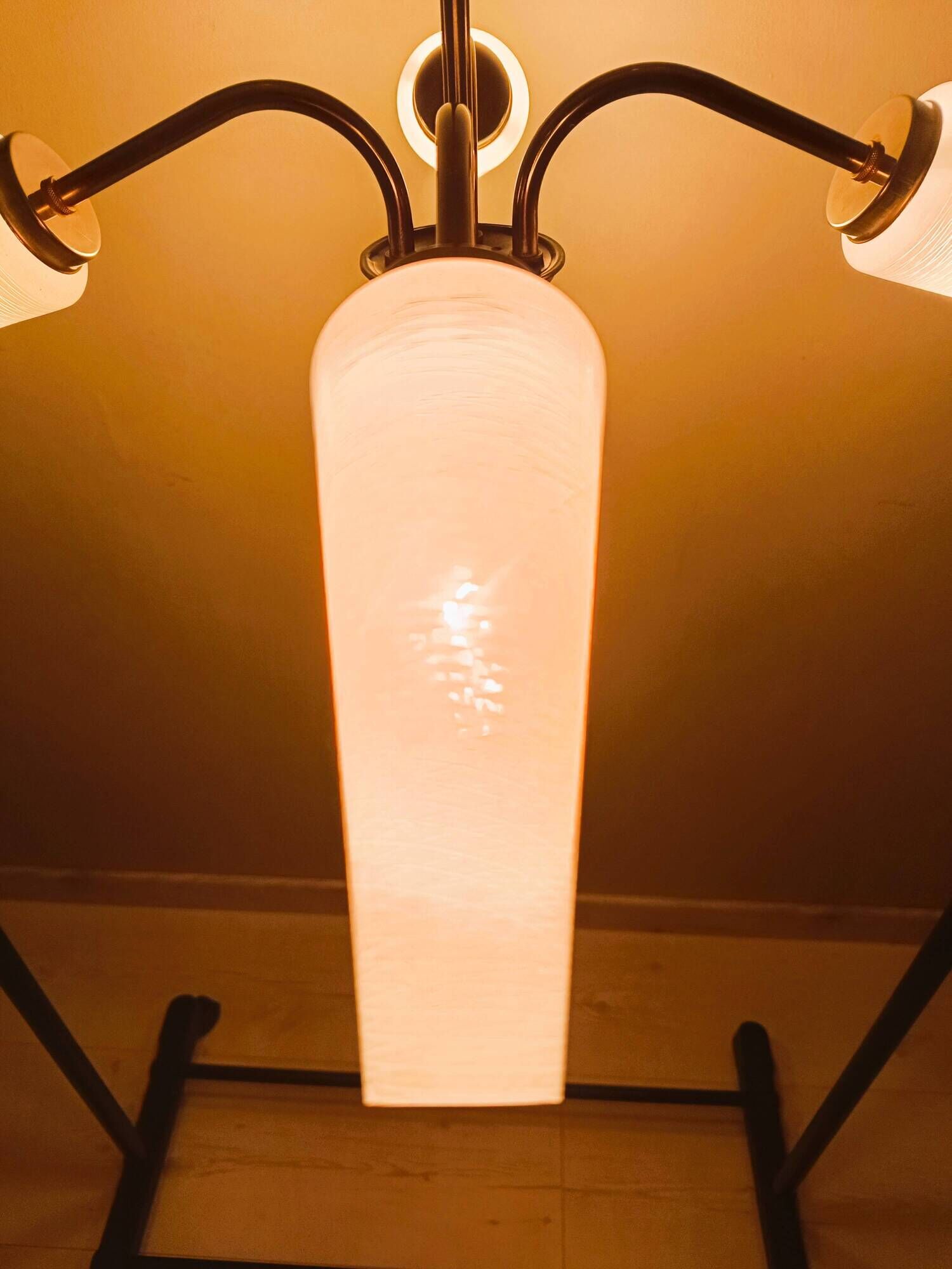 Brass chandelier with conical lampshades from the 1970s