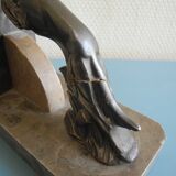 Paire de serre-livres lévriers Art déco en bronze et marbre