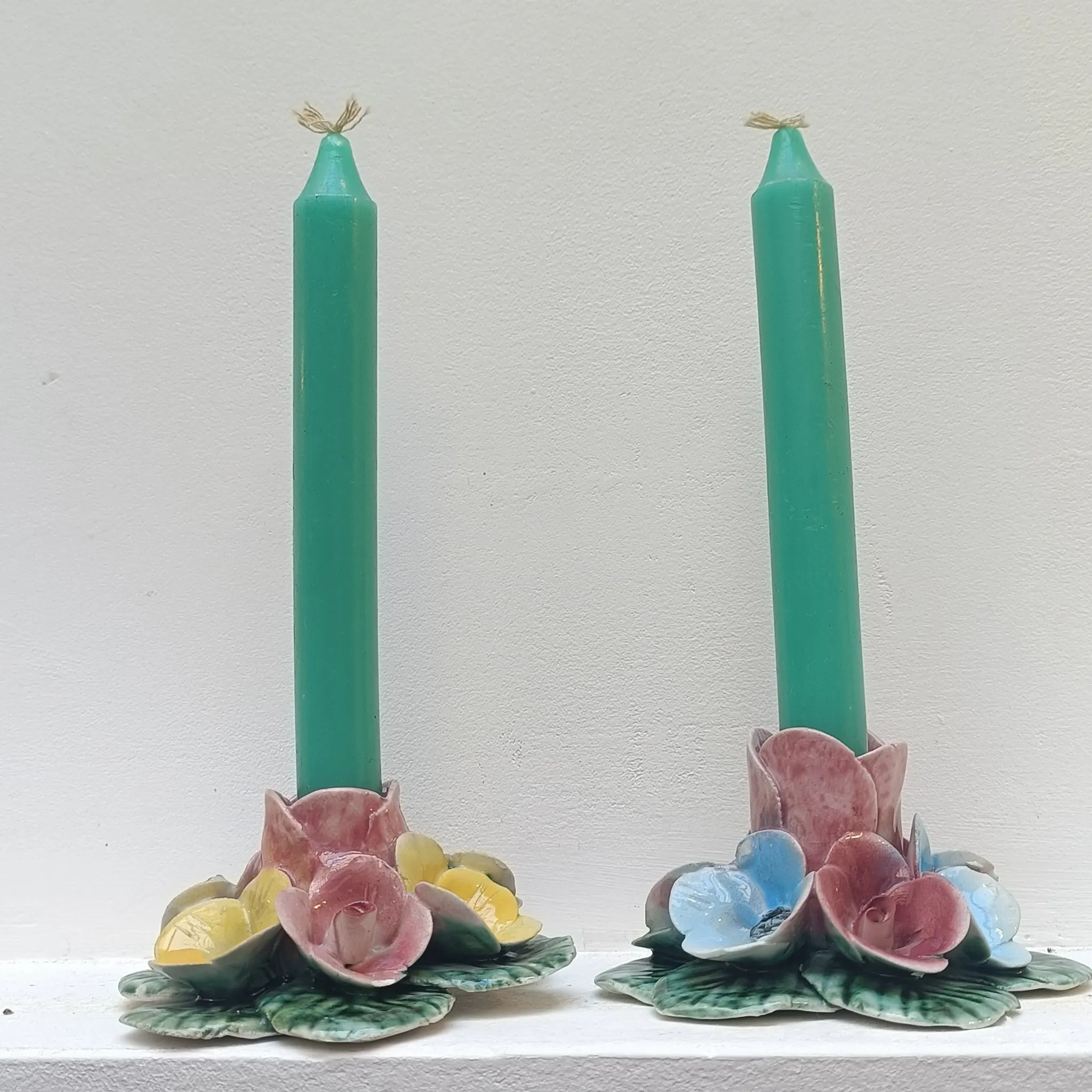 Pair of Italian ceramic candle holders