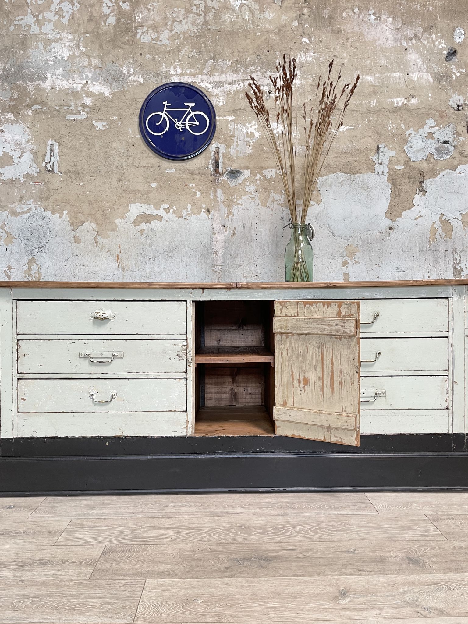 Bank counter furniture in patinated wood, circa 1900