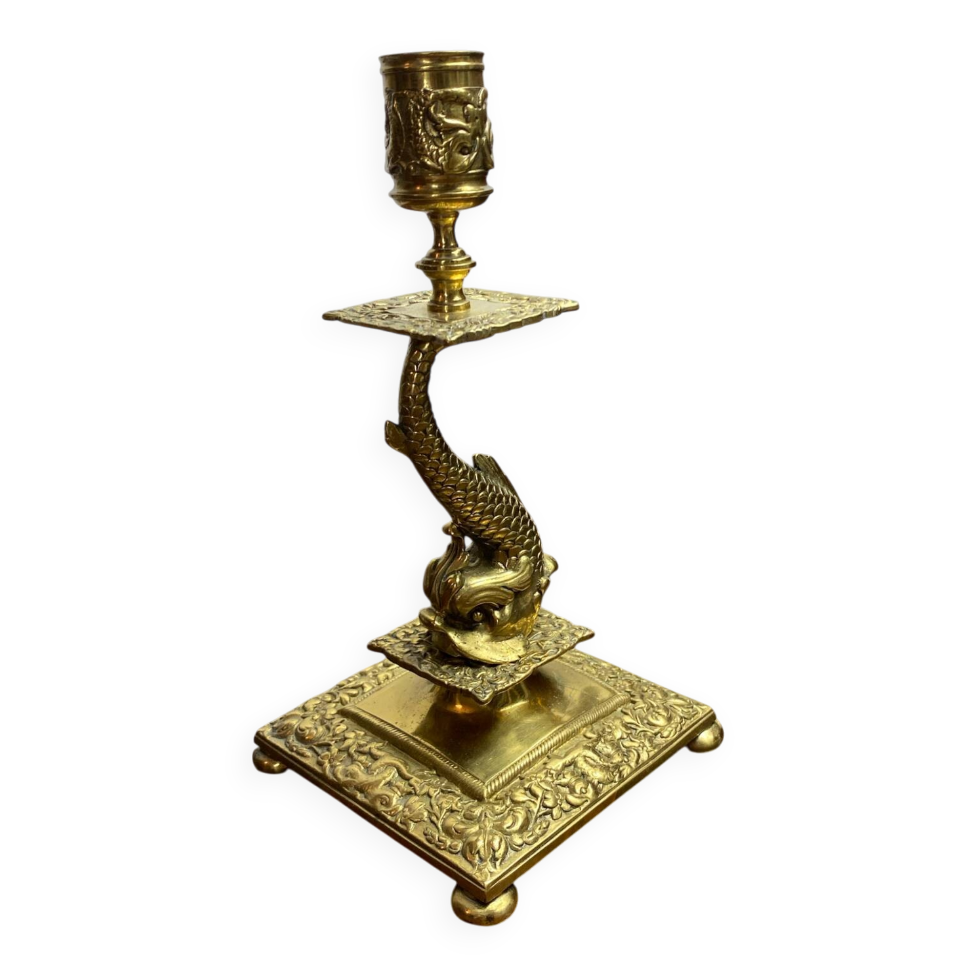 Bronze fish candlestick, late 19th century