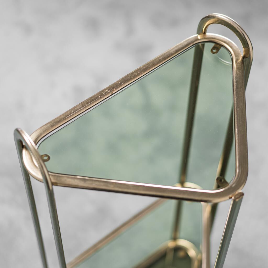 Corner console storage metal glass 70s vintage