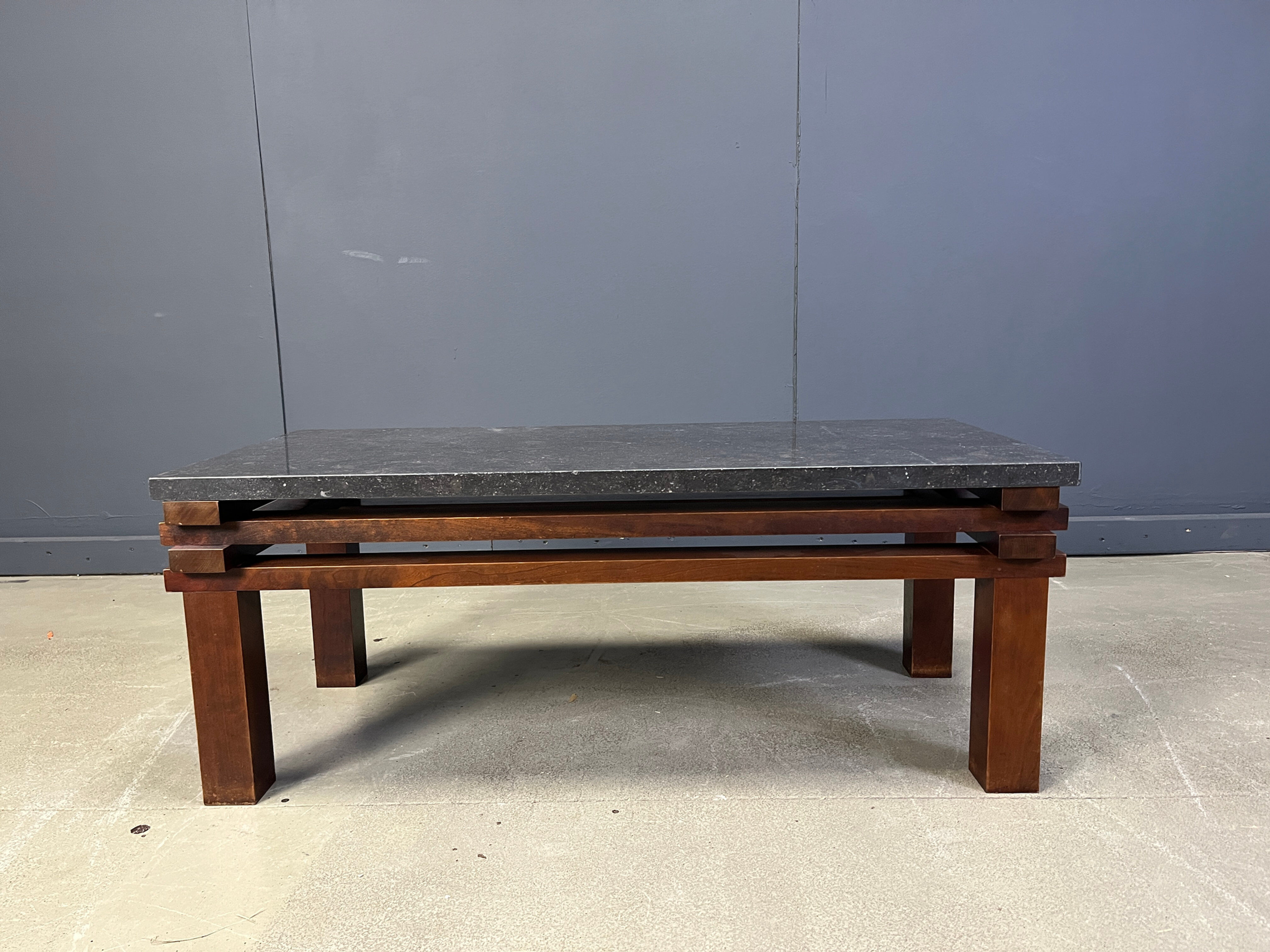 Vintage wooden and stone top coffee table, 1970s
