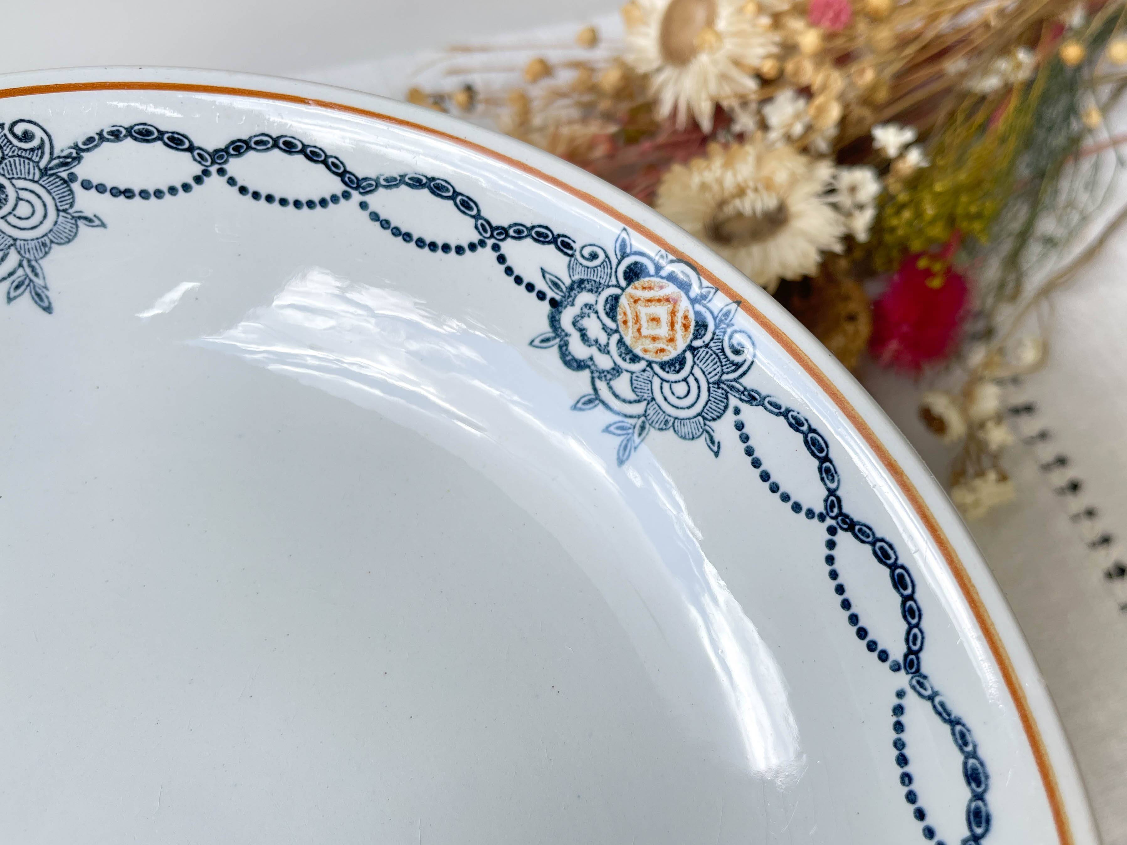 Vintage pedestal dish Blue Iron Earth St Amand French