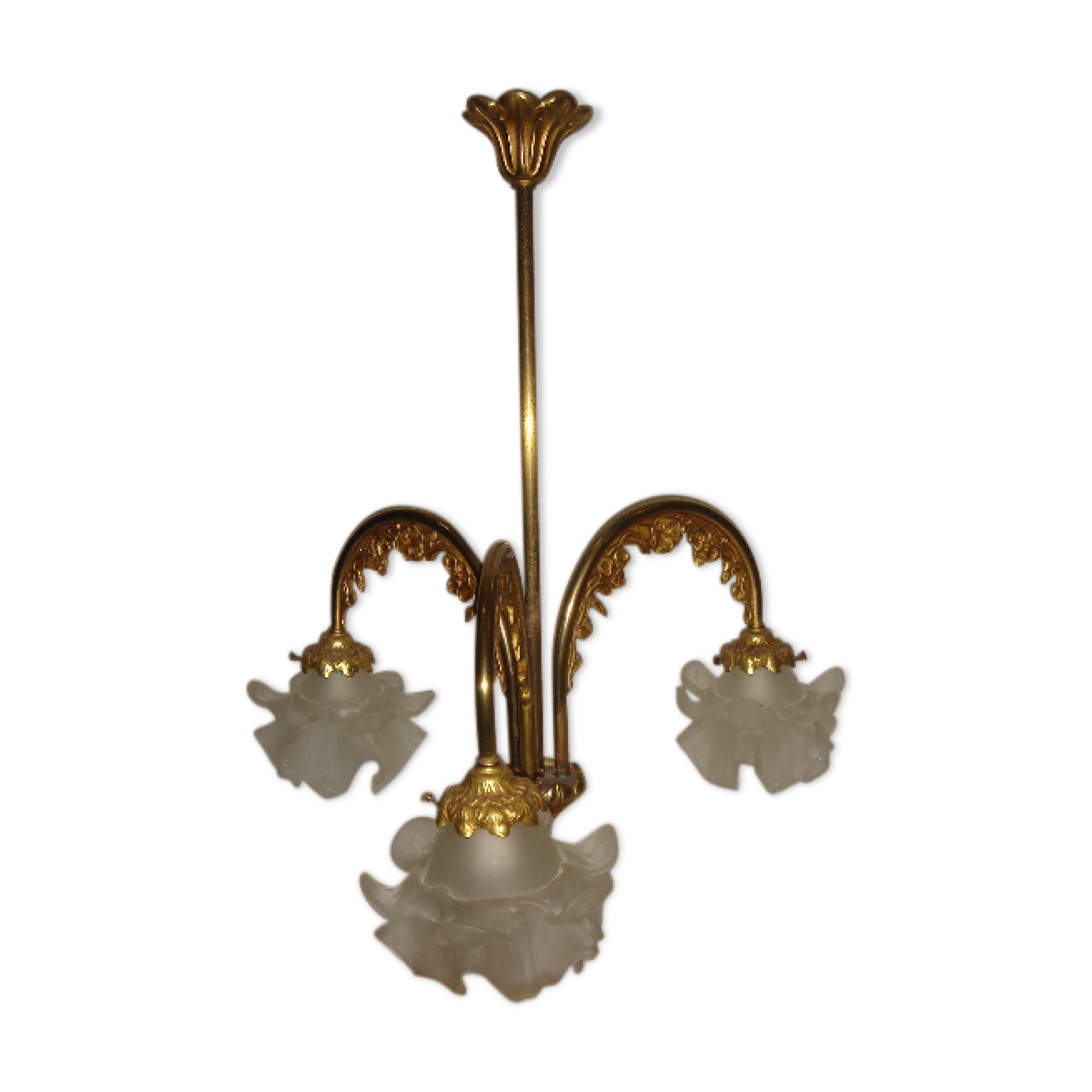 Chandelier bronze 3 tulip glass beginning XX