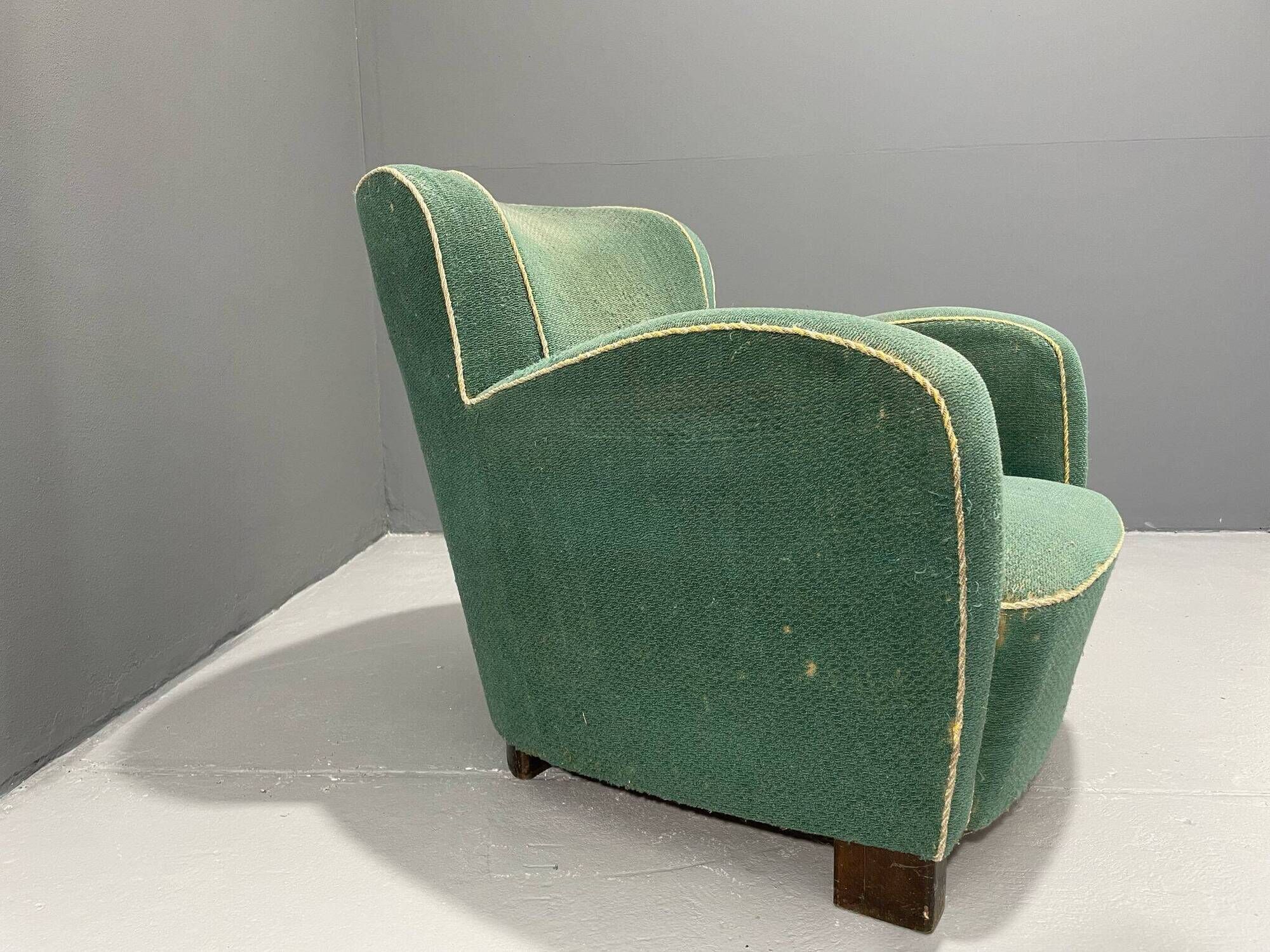 Fauteuil Art déco danois en mohair vert, années 1930-1940