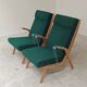 Paire de fauteuils ULUV bois et tissu vert bouclette