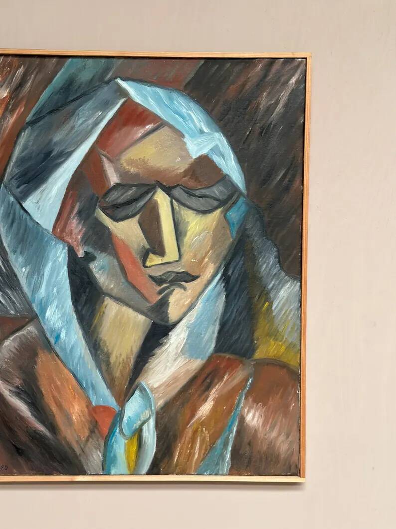 Original Swedish Oil on Canvas – “Cubist Woman Portrait” by Jan Pålsson – Signed – Dated 1980 – Vintage & Framed – 77 × 62 cm