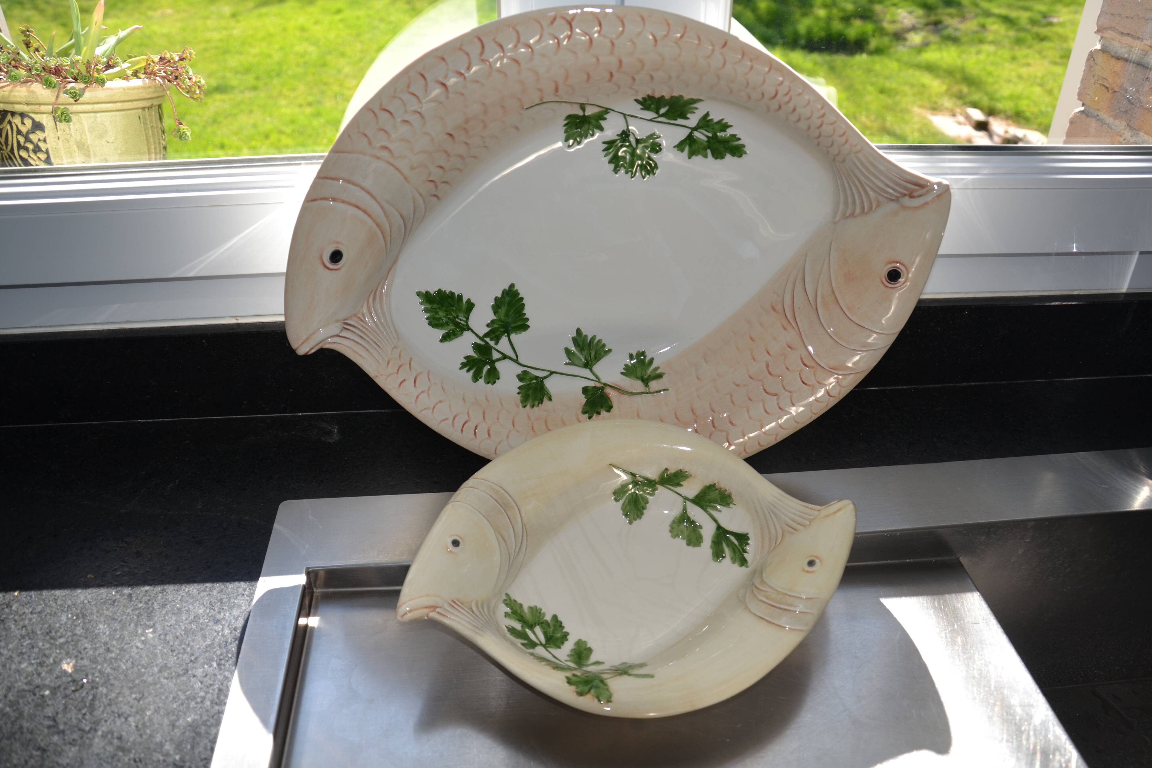 2 antique Italian ceramic fish dishes
