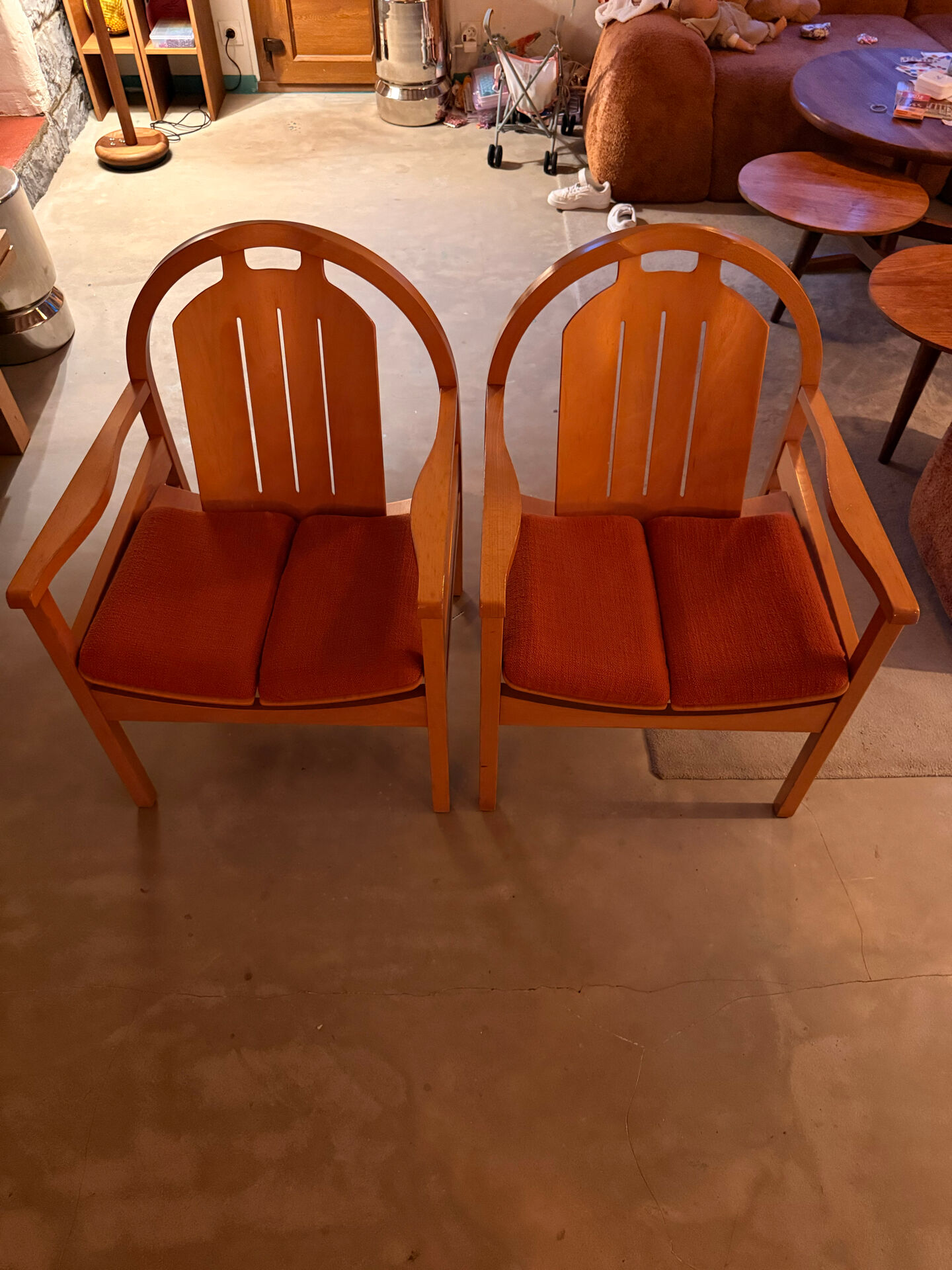 Pair of vintage Baumann armchairs – 1960s/70s design – Light wood
