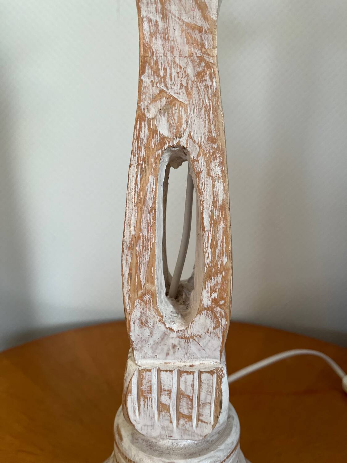Wooden baluster lamp base with white cherry patina