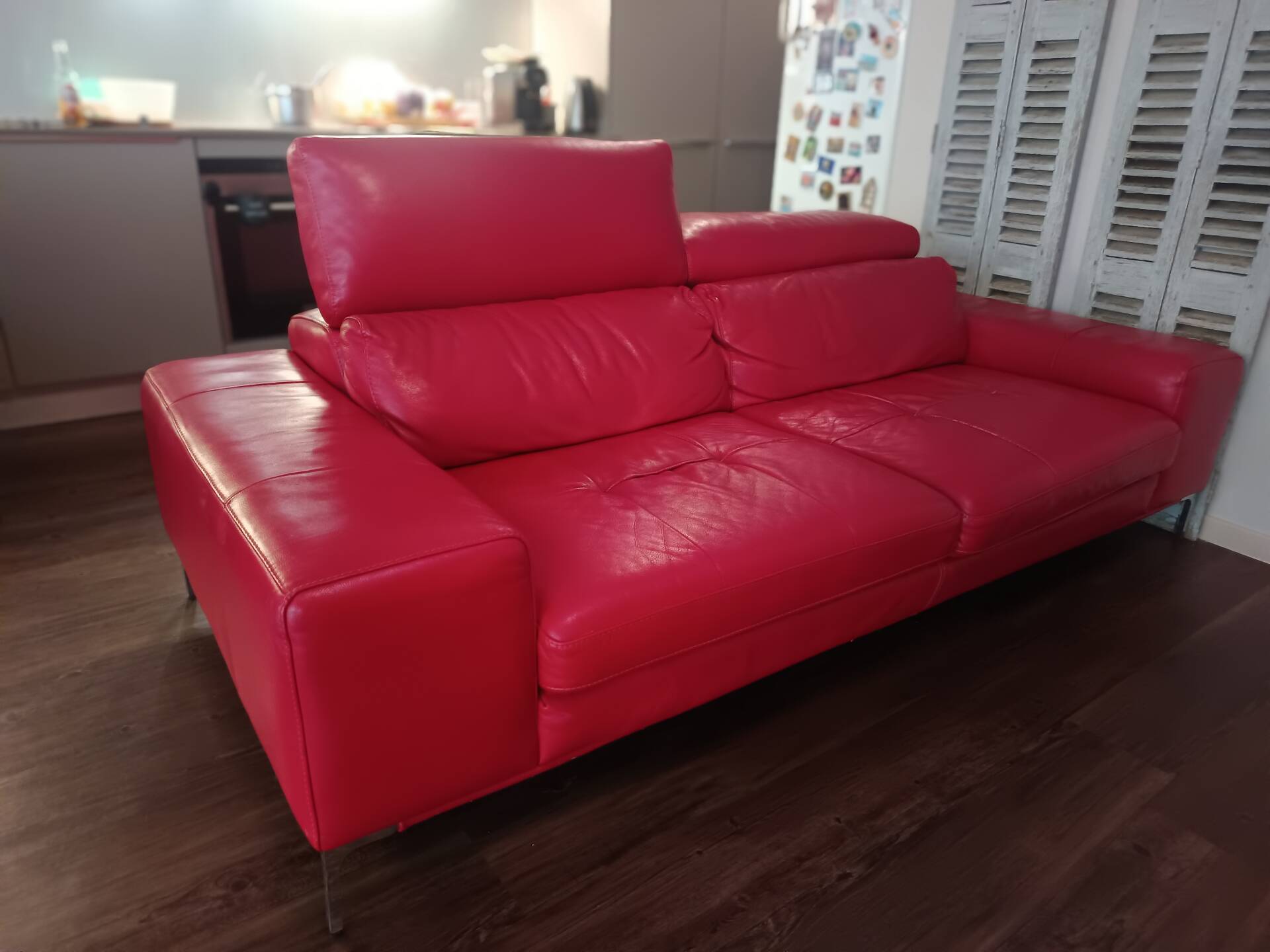 XXL Set Red Leather House - sofa, armchair and 2 poufs