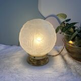 Lampe à poser vintage ronde en verre translucide - globe fleur