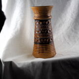 High arched vase, round hollow patterns and spikes, black and ocher seventies vibe - Bay Keramik - 70'