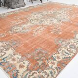 Tapis vintage en laine orange 310 x 217 cm, fait main, grand format