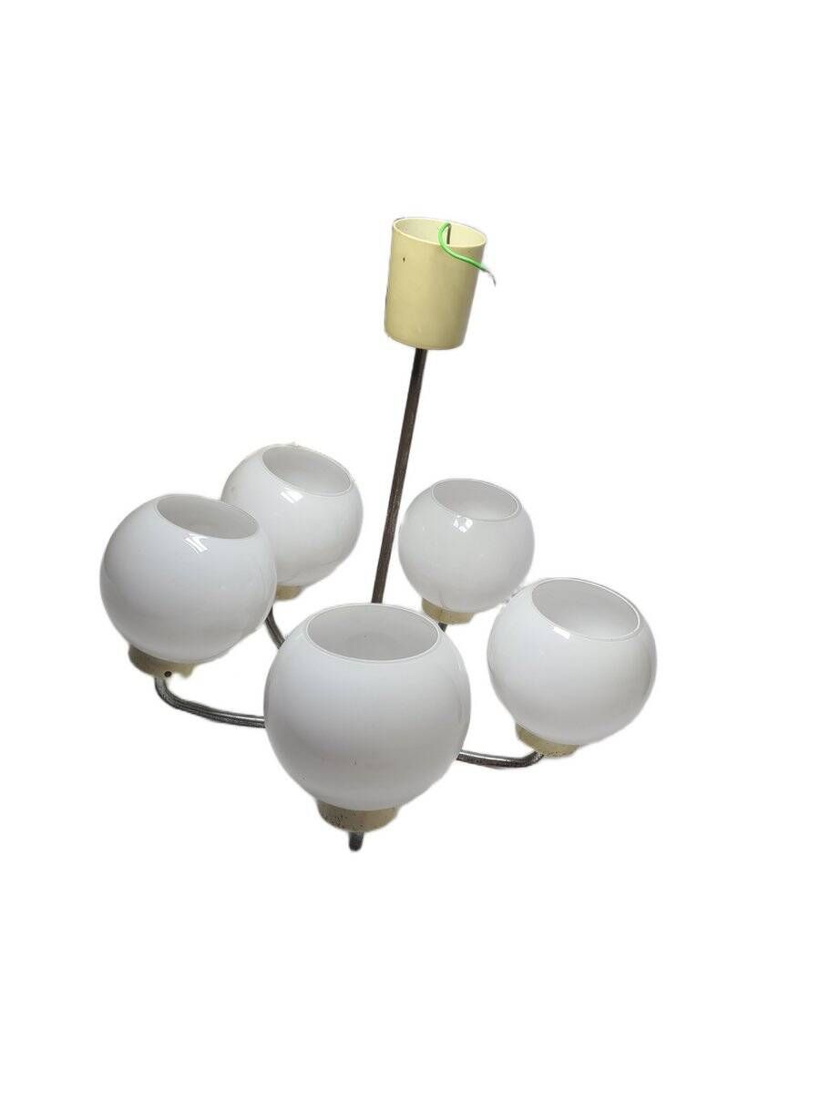 Vintage pendant light in brass and glass, Poland, 1970s