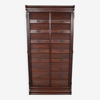 Antique Mahogany Filing Cabinet with Roll Down Tambour Doors, USA circa 1920