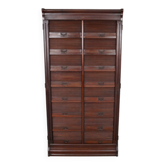 Antique Mahogany Filing Cabinet with Roll Down Tambour Doors, USA circa 1920