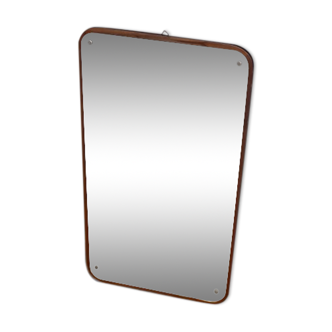 Scandinavian teak mirror with decorative glass pane, 1950