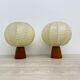 Pair of Goldkant Leuchten cocoon with teak base table lamps, 1970s