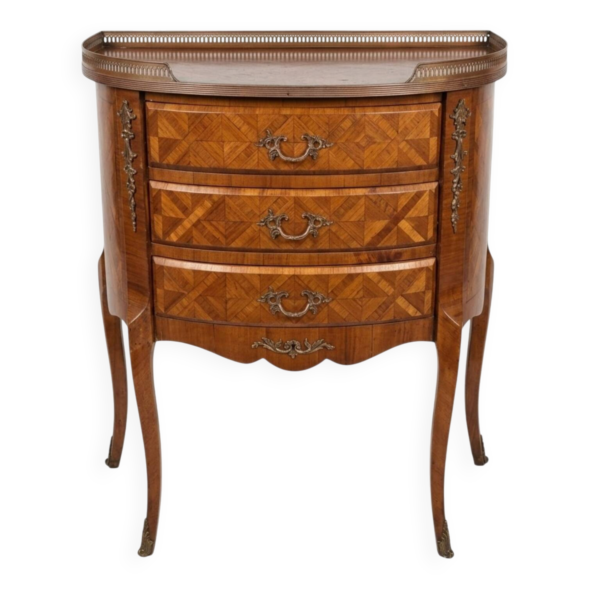 Small curved chest of drawers in Louis XV style with marquetry.