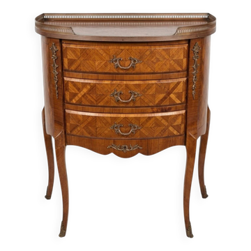 Small curved chest of drawers in Louis XV style with marquetry.