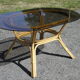 Table rattan and smoked glass 70s