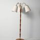 Three-arm teak and brass floor lamp, Scandinavia, 1940s–50s