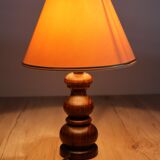 Vintage table lamp in turned wood and fabric lampshade