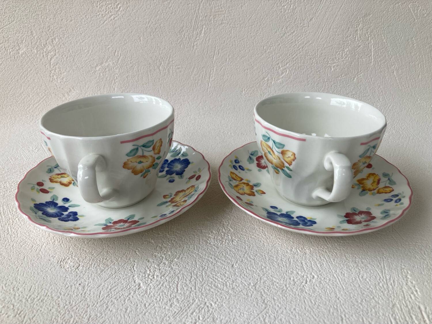 2 Churchill Rosetta Flower Cups and Saucers