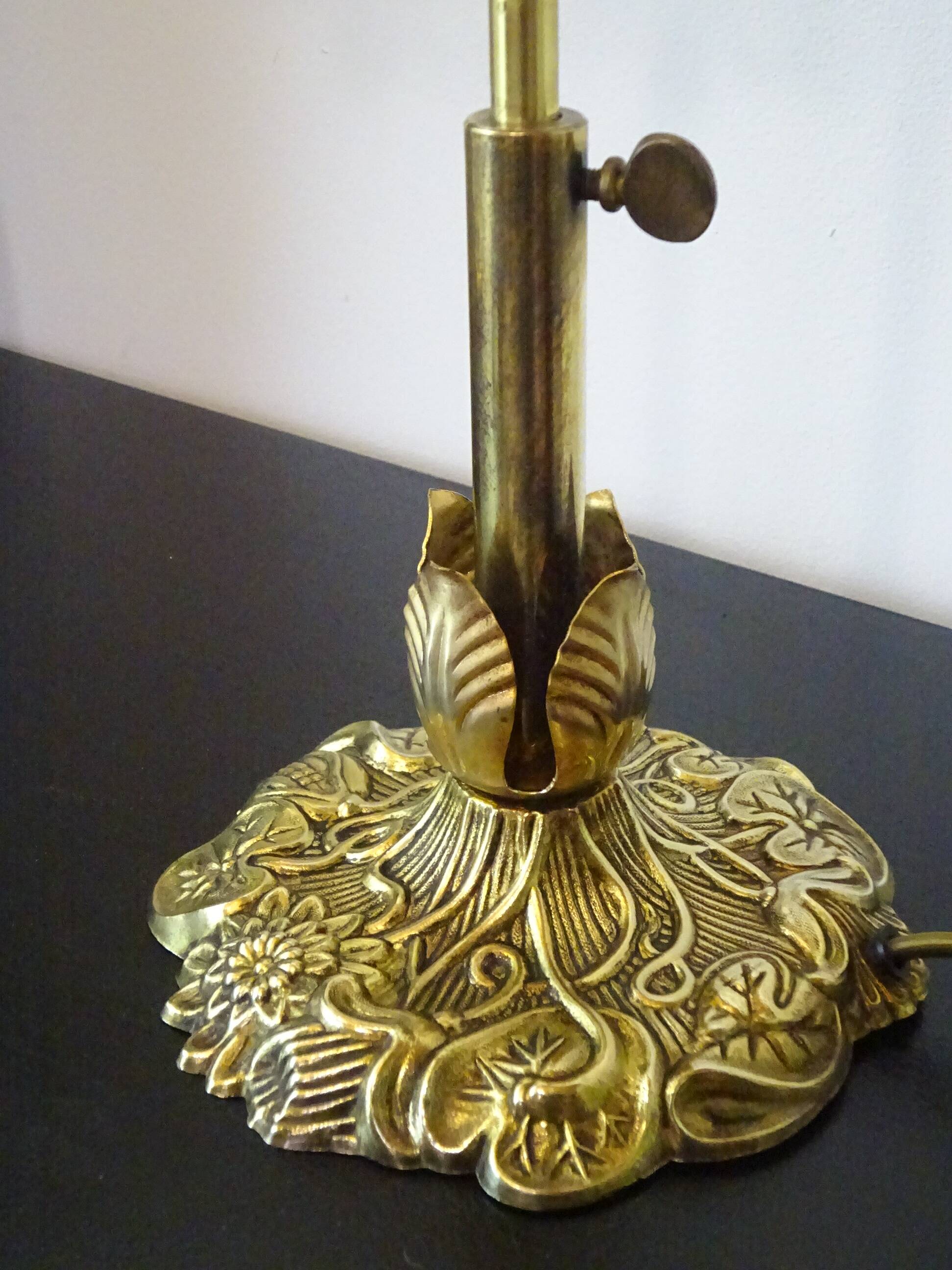 Bronze swan neck lamp, silk shade.
