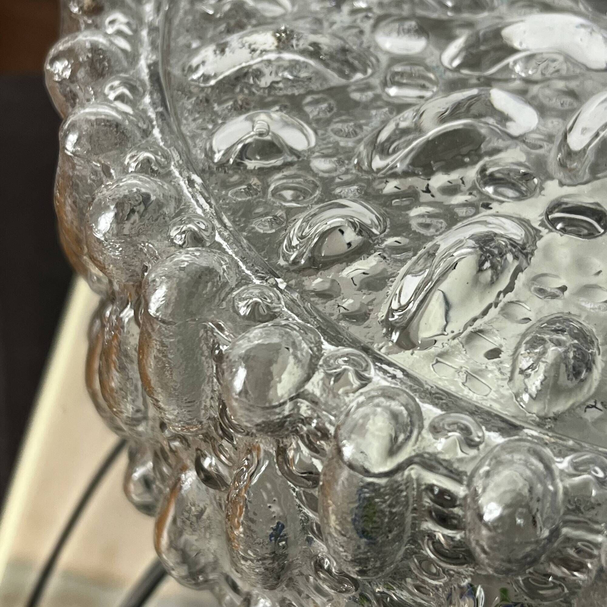 Small round wall light ceiling fixture in vintage moulded glass from the 1970s 1980s.